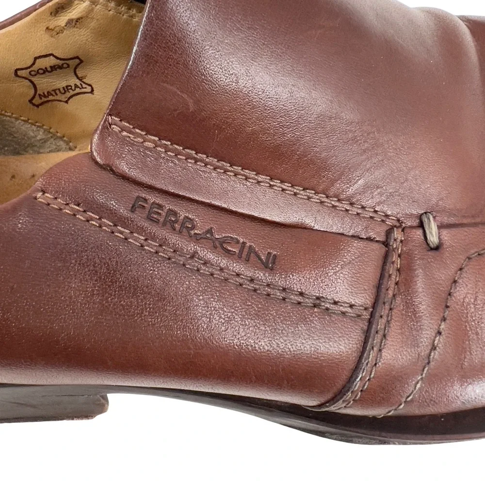 Ferracini Mens 7 Brown Leather Shoes Square Toe Beatnik Revival Retrocore Brazil